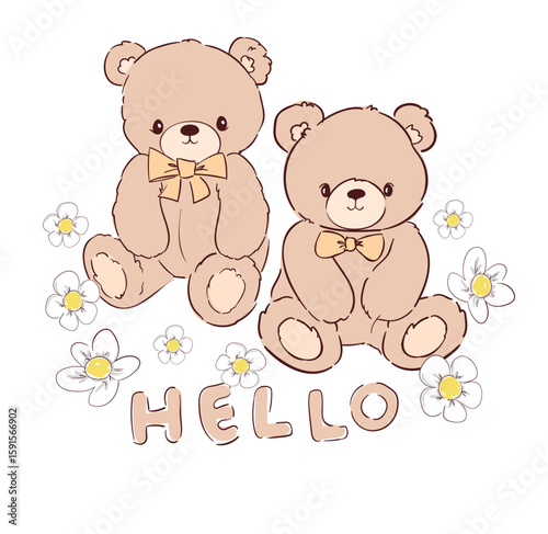 teddy bear vector hand drawn illustration cute print design for kids 