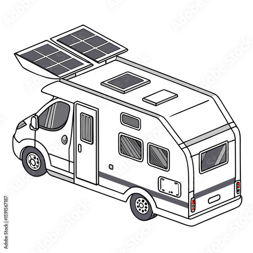 White camper van with solar panels recreational vehicle travel