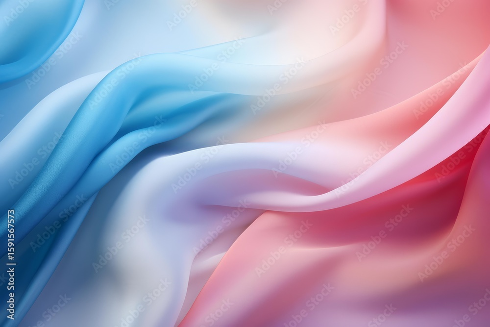 Fototapeta premium Gentle waves of blue and pink fabric create a soothing gradient design