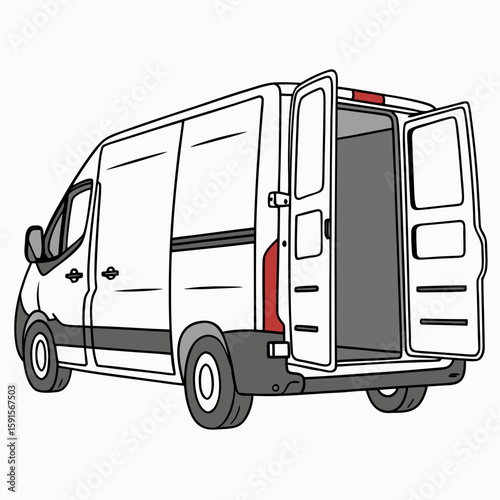 White cargo van with open rear and side doors white van delivery van