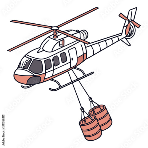 White helicopter with coral buckets for firefighting water bucket rescue