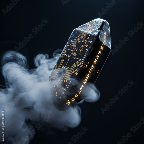 Futuristic car in a smoky, dark environment, evoking speed and mystery
