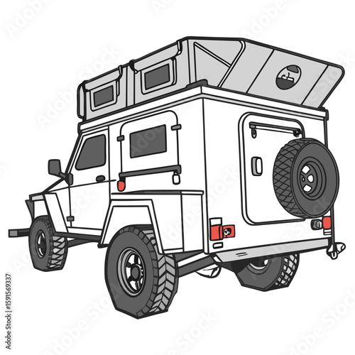 White pop top camper trailer adventure vehicle off road