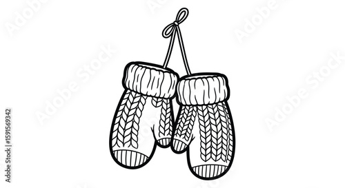 Warm Cozy Mittens Pair Autumn Adult Stress Relief Coloring Book Page Fall Apparel