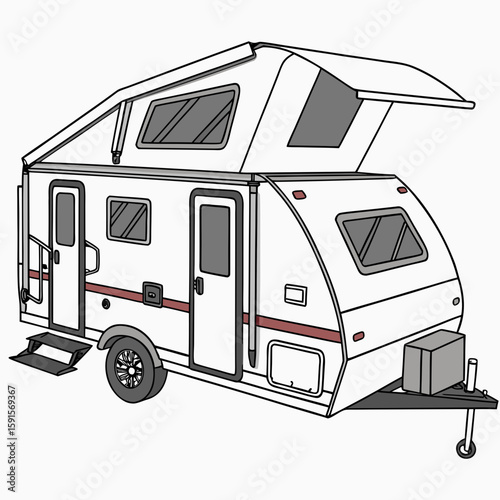 White pop up camper with grey accents and red stripe trailer camping travel