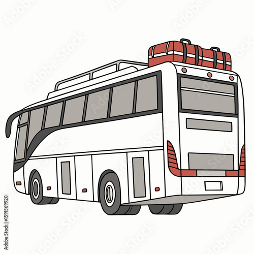 White touring coach with red luggage on roof white bus travel