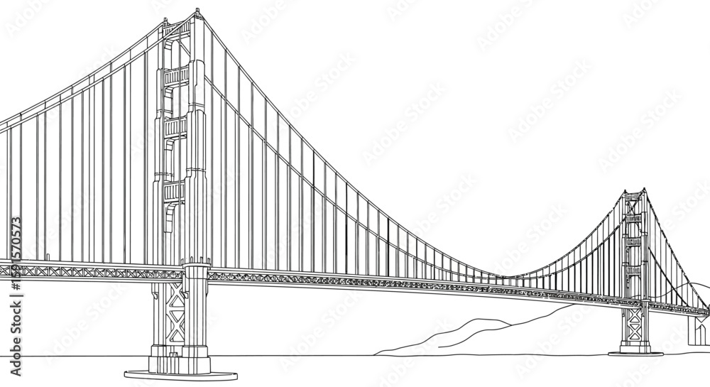 Fototapeta premium Famous Golden Gate Bridge San Francisco Adult Stress Relief Coloring Book Page