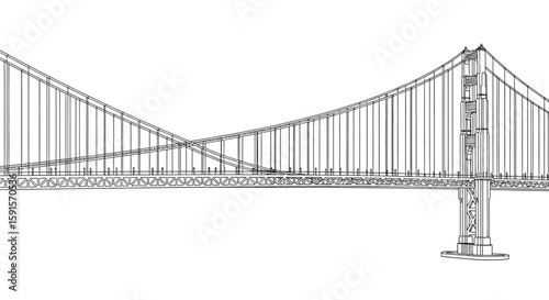 Iconic Golden Gate Bridge San Francisco Simple Relaxing Adult Coloring Page Design