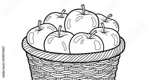 Harvest Basket with Apples Calm Autumn Adult Coloring Page Seasonal Relaxation Scene