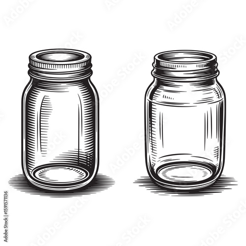 Two empty glass jars with screw tops container