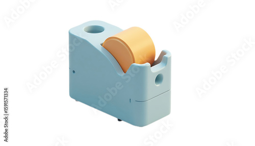 Light Blue and Orange Tape Dispenser on Transparent Background
