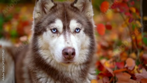 Husky in Autumn Leaves