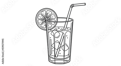 Lemonade Glass Summer Drink Adult Coloring Page Refreshing Citrus Beverage Design
