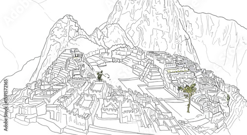 Machu Picchu Peru Structure Adult Coloring Page Detailed Archaeological Site Art