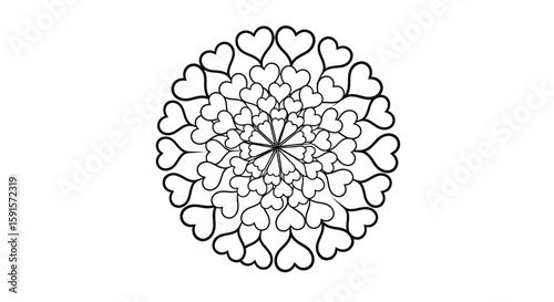 Mandala with Radiating Heart Shapes Adult Coloring Page Emotional Relaxation Art Therapy