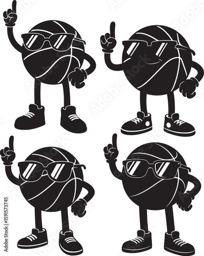 Four cool basketball characters pointing upward silhouette