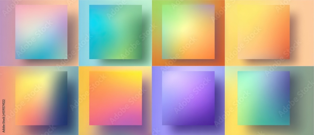 Fototapeta premium Nine vibrant, square, overlapping, gradient-filled shapes