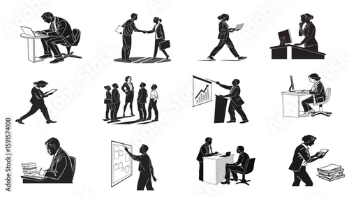 Isolated Business Professions Silhouette Vector Art - Corporate & Office Staff Silhouettes