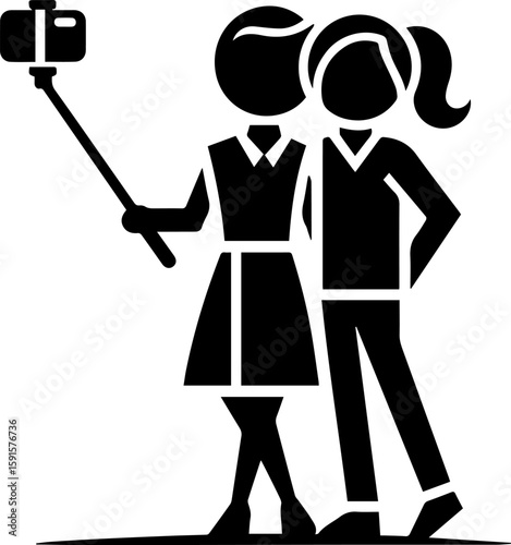 Selfie stick couple lgbt. Two girls taking a selfie together with a smartphone  