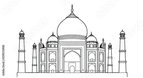 Taj Mahal India Stress Relief Coloring Page for Adults Iconic World Landmark