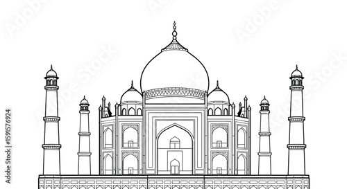 Majestic Taj Mahal India Stress Relief Adult Coloring Page Iconic Architecture Art
