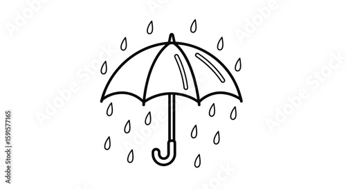 Charming Umbrella with Spring Raindrops Adult Coloring Page Peaceful Rainy Scene