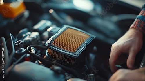 Mechanic Replacing Air Filter.