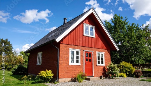 Wallpaper Mural Charming red cottage under a bright sky Torontodigital.ca