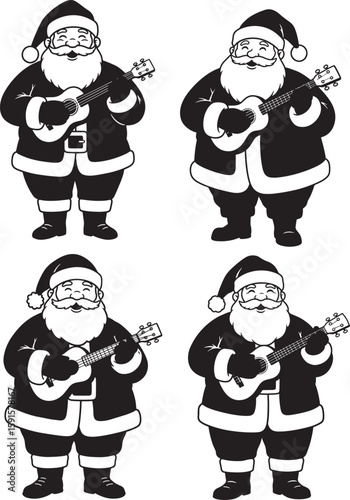 Four santa claus playing ukulele silhouette