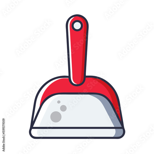 Red dustpan with handle for cleaning surfaces in minimalist design  