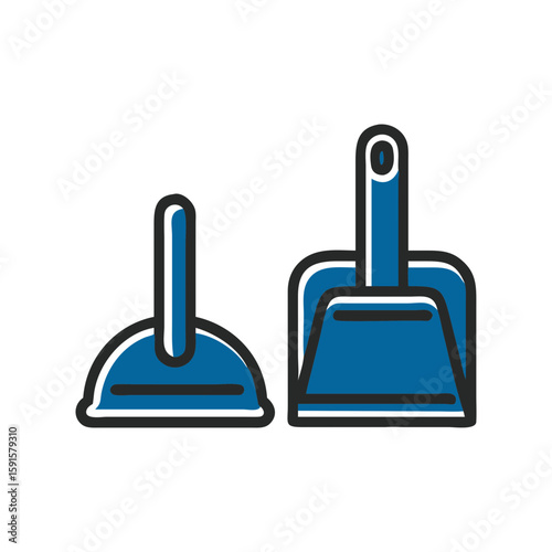 Two blue dustpans for cleaning in flat design style  