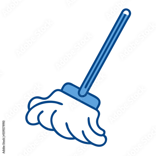 Mop with blue handle and fluffy head for cleaning tasks  