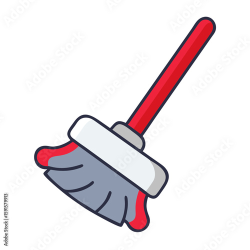 Cartoon toilet brush with red handle and gray bristles  