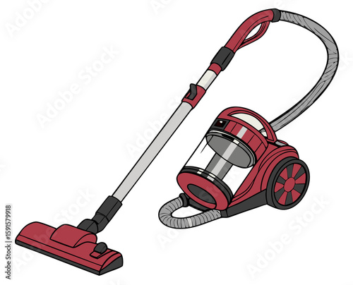 Cleaning vacuum cleaner with red design and transparent canister  