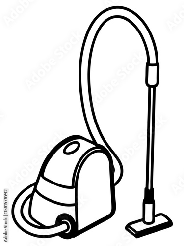 Vacuum cleaner in minimalist outline design with hose and nozzle  