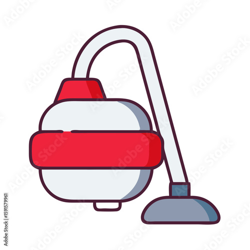 Illustration of a red and white vacuum cleaner with hose  
