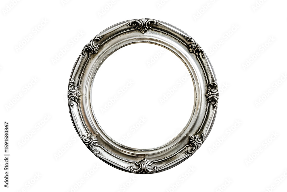 Fototapeta premium Ornate silver oval picture frame on black background