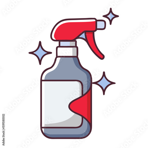 Cleaning spray bottle with red nozzle and shining effect  