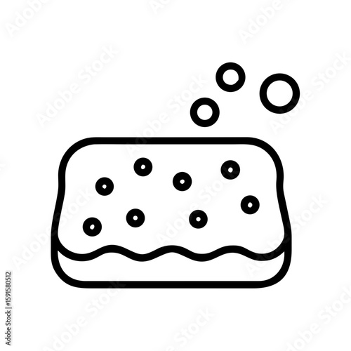 Cleaning sponge with bubbles in minimalist line art style  