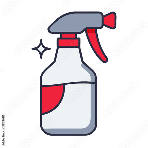 Cleaning spray bottle icon in minimalist style with red accents  