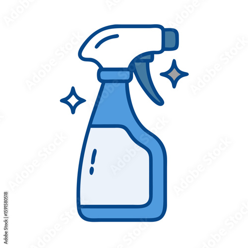 Cleaning spray bottle icon in blue and white design  