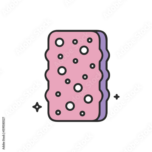 Cleaning sponge in pink and purple colors with bubbles design  