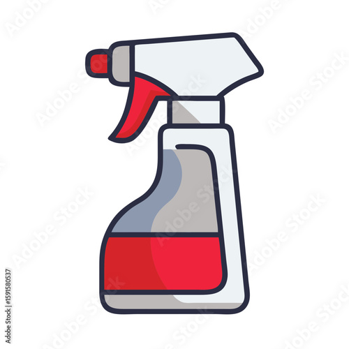 Cleaning spray bottle in modern flat design with red and grey colors  
