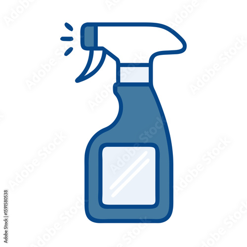 Cleaning spray bottle with nozzle in blue outline design  