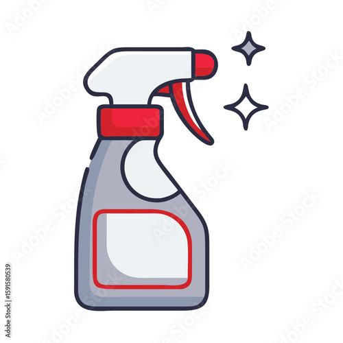 Cleaning spray bottle with red trigger and sparkling effect  