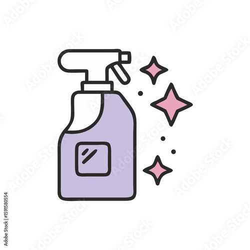 Cleaning spray bottle with sparkles in minimalist design  