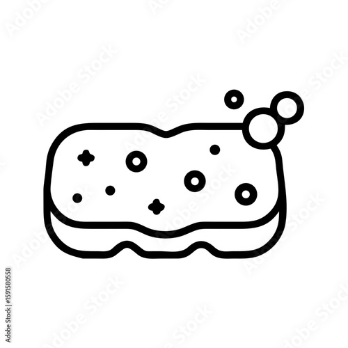 Cleaning sponge with bubbles in a minimalist line art style  