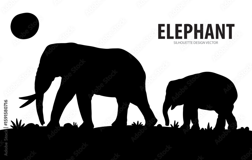 Fototapeta premium A striking vector silhouette illustration of a wild elephant at sunset, perfect for animal and nature-themed designs