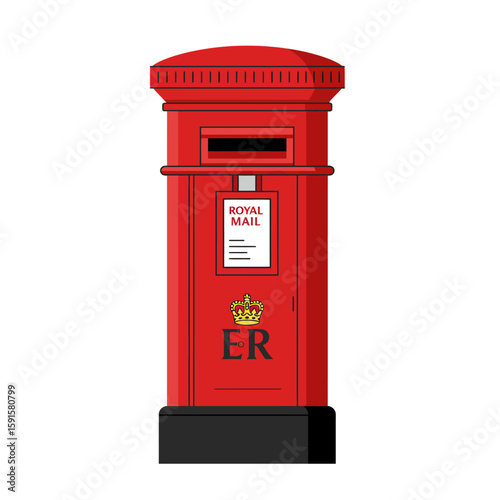 A stylized illustration of a classic red British postal box.