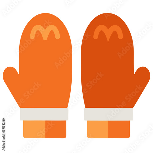 Illustrated pair of orange mittens with cute design for winter or holiday projects